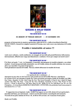 QUEENS & SOLID VISION QUEENS & SOLID VISION Freddie È Inimitabile Ed Unico