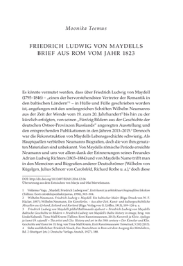 Friedrich Ludwig Von Maydells Brief Aus Rom Vom Jahr 1823