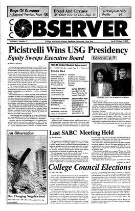 Picistrelli Wins USG Presidency Equity Sweeps Executive Board Editorialc P 9