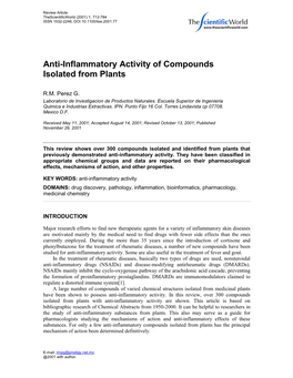 Anti-Inflammatory Activity of Compounds Isolated from Plants