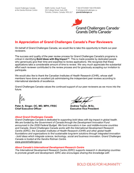 In Appreciation of Grand Challenges Canada's Peer Reviewers