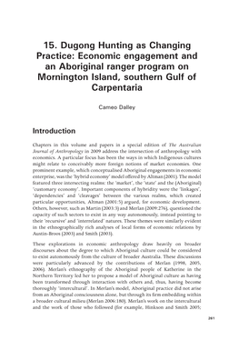 15. Dugong Hunting As Changing Practice: Economic Engagement and an Aboriginal Ranger Program on Mornington Island, Southern Gulf of Carpentaria