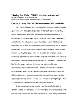 "Saving Our Kids: Child Protection in America" Michael Grossberg, Indiana University [Draft – Not for Attribution Without Consent of the Author]