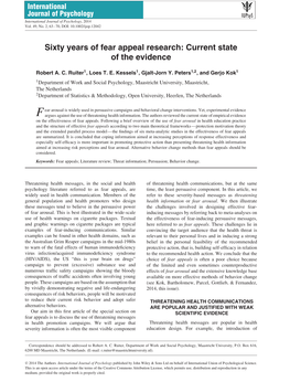 Sixty Years of Fear Appeal Research: Current State of the Evidence