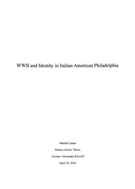WWII and Identity in Italian-American Philadelphia