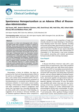 Spontaneous Hemopericardium As an Adverse Effect of Rivaroxaban Administration