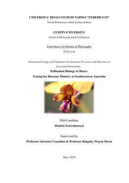 UNIVERSITA' DEGLI STUDI DI NAPOLI “FEDERICO II” CURTIN UNIVERSITY Joint Thesis for Doctor of Philosophy Pollination Biol