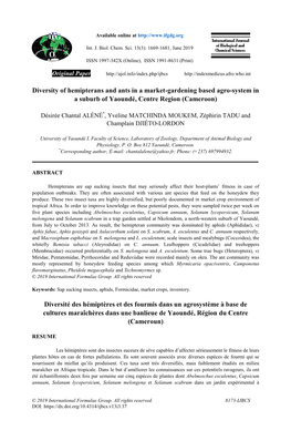 Diversity of Hemipterans and Ants in a Market-Gardening Based Agro-System in a Suburb of Yaoundé, Centre Region (Cameroon)