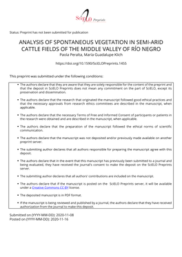 ANALYSIS of SPONTANEOUS VEGETATION in SEMI-ARID CATTLE FIELDS of the MIDDLE VALLEY of RÍO NEGRO Paola Peralta, María Guadalupe Klich