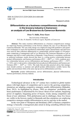 Differentiation As a Business Competitiveness Strategy in the Brewery Industry in Cameroon: an Analysis of Les Brasseries Du Cameroun Bamenda1