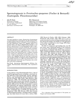 Spermatogenesis in Perotrochus Quoyanus (Fischer & Bernardi (Gastropoda: Pleurotomariidae