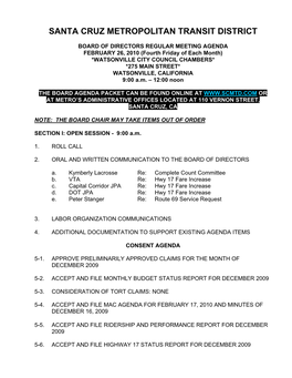 SCMTD Board of Directors Agenda of 02-26-10