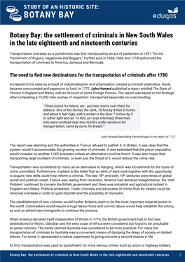 Botany Bay: the Settlement of Criminals in New South Wales in the Late Eighteenth and Nineteenth Centuries