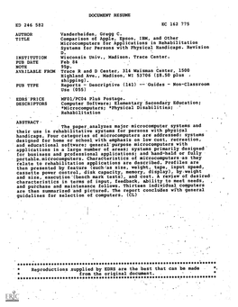 Comparison of Apple, Epson, IBM, and Other Microcomputers for Applications in Rehabilitation Systems for Persons with Physical Handicaps. Revision D
