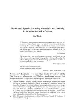 Stuttering, Glossolalia and the Body in Sorokin's a Month in Dachau