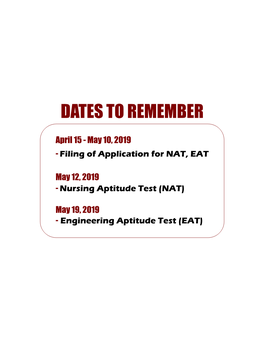 Dates to Remember