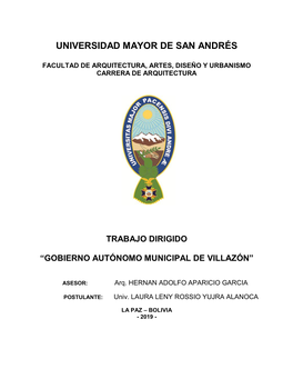 Trabajo Dirigido “Gobierno Autónomo Municipal De Villazón”
