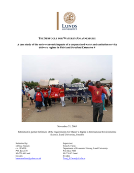 A Case Study of the Socio-Economic Impacts of a Corporatised Water and Sanitation Service Delivery Regime in Phiri and Stretford Extension 4