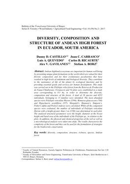 Diversity, Composition and Structure of Andean High Forest in Ecuador, South America