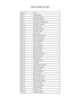 Irfu Player Id List