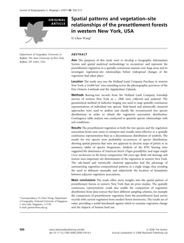 Spatial Patterns and Vegetation–Site Relationships of the Presettlement