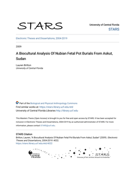 A Biocultural Analysis of Nubian Fetal Pot Burials from Askut, Sudan