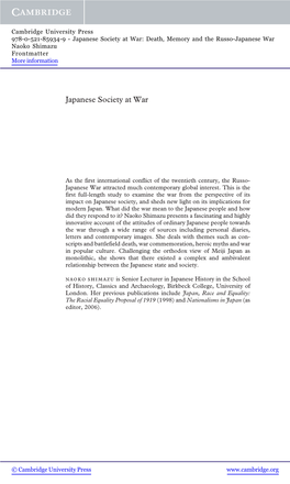 Japanese Society at War: Death, Memory and the Russo-Japanese War Naoko Shimazu Frontmatter More Information