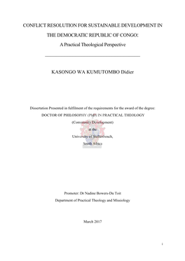 CONFLICT RESOLUTION for SUSTAINABLE DEVELOPMENT in the DEMOCRATIC REPUBLIC of CONGO: a Practical Theological Perspective ______