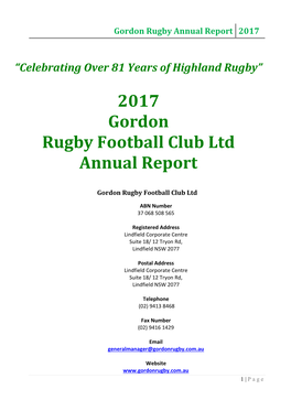 2017 Gordon Rugby Football Club Ltd Annual Report