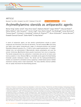 Arylmethylamino Steroids As Antiparasitic Agents