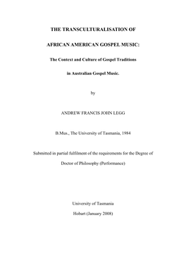 The Transculturalisation of African American Gospel