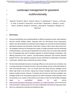 Landscape Management for Grassland Multifunctionality