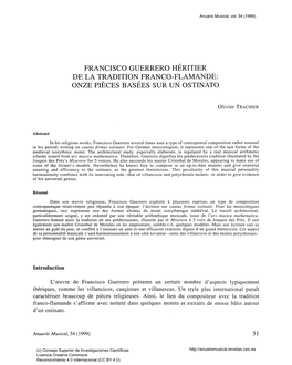 Francisco Guerrero Héritier De La Tradition Franco-Flamande: Onze Pièces Basées Sur Un Ostinato