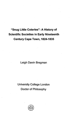 A History of Scientific Societies in Early Nineteenth Century Cape Town, 1824-1835