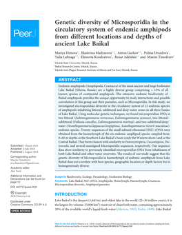 Genetic Diversity of Microsporidia in the Circulatory System of Endemic Amphipods from Different Locations and Depths of Ancient Lake Baikal