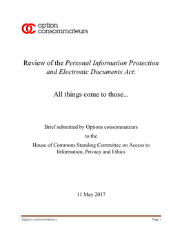 Review of the Personal Information Protection and Electronic Documents Act