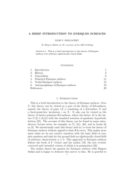 A Brief Introduction to Enriques Surfaces