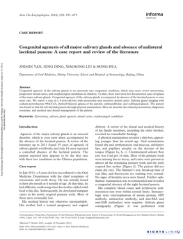 Congenital Agenesis of All Major Salivary Glands and Absence of Unilateral Lacrimal Puncta: a Case Report and Review of the Literature