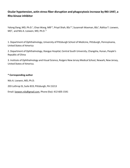 Ocular Hypotension, Actin Stress Fiber Disruption and Phagocytosis Increase by RKI-1447, a Rho-Kinase Inhibitor