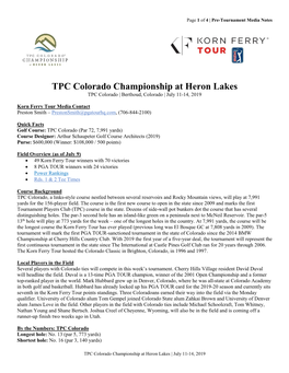 TPC Colorado Championship at Heron Lakes TPC Colorado | Berthoud, Colorado | July 11-14, 2019