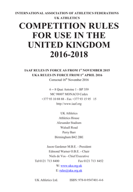 UKA and IAAF Rule Book 2016-2018