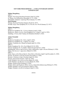 New York Philharmonic — 175Th Anniversary Edition Content List