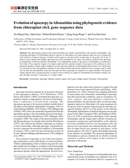 Evolution of Apocarpy in Alismatidae Using Phylogenetic Evidence from Chloroplast Rbcl Gene Sequence Data