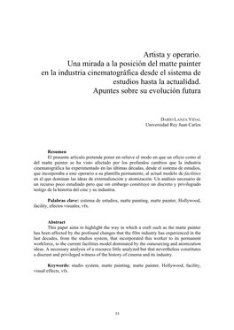 Artista Y Operario. Una Mirada a La Posición Del Matte Painter En La Industria Cinematográfica Desde El Sistema De Estudios Hasta La Actualidad
