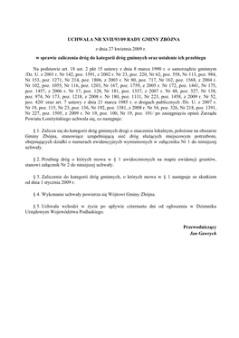 UCHWAŁA NR XVII/93/09 RADY GMINY ZBÓJNA Z Dnia 27 Kwietnia 2009 R