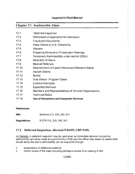 Chapter 17: Inadmissible Aliens 17.1 Deferred Inspection