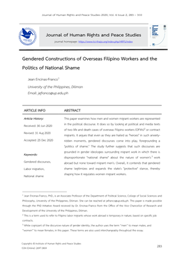 Gendered Constructions of Overseas Filipino Workers and the Politics of National Shame