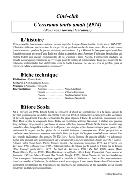 Ettore Scola Scénario : Age, Scarpelli, Scola Musique : Armando Trovajoli Interprétation : Antonio ………………