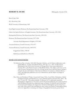 ROBERT D. HUME Bibliography (October 2018)