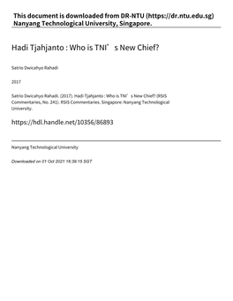 Hadi Tjahjanto : Who Is TNI's New Chief?